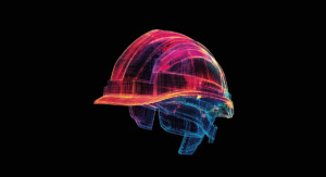Ein digitales Modell eines Bauhelms, das aus Linien besteht.