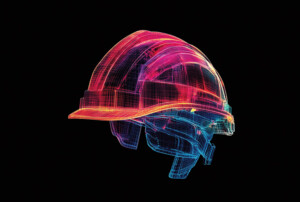 Ein digitales Modell eines Bauhelms, das aus Linien besteht.