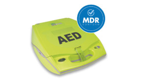 Ein grüner Defibrillator mit der Aufschrift AED.
